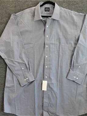 NWT Eagles Shirtmakers Men 19 35/36 Tall Fit Navy Gingham Non-Iron Dress Shirt